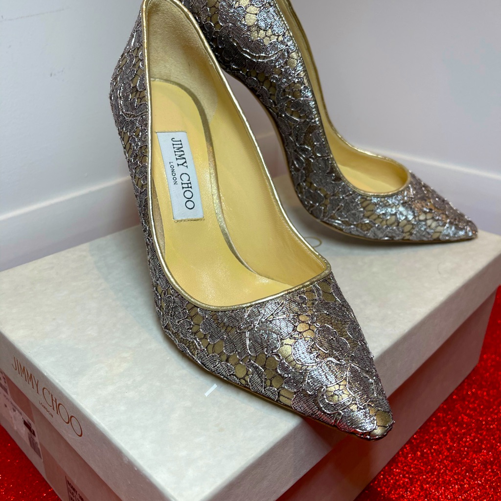 Brand New Jimmy Choo Romy Vino Silver Love Lace